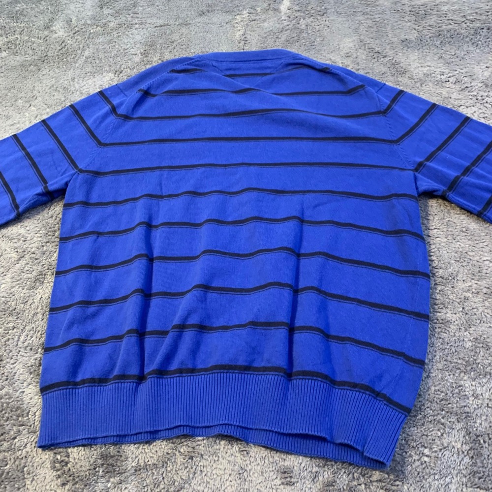Tommy Hilfiger Mens XL Blue Striped V-Neck Cotton Knit Sweater Classic Fit - Picture 8 of 8